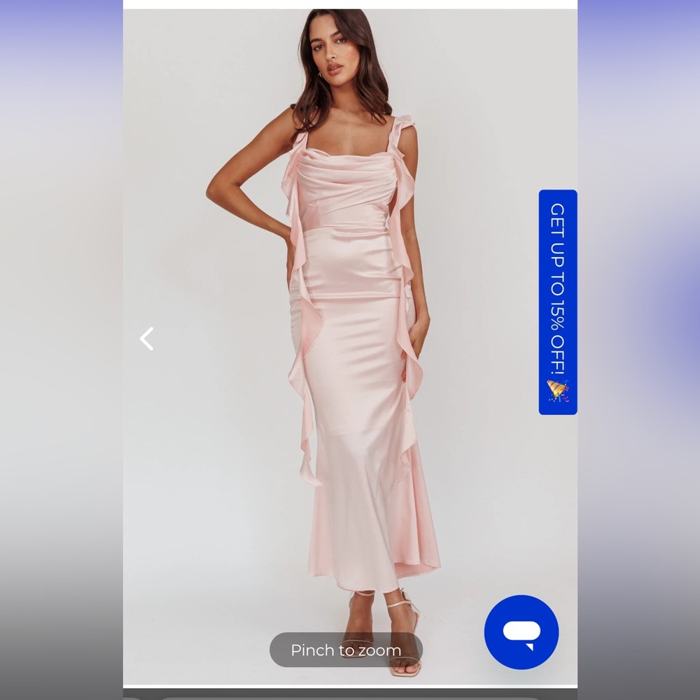 BLUSHING RUFFLE TRIM MIDI DRESS BABY PINK